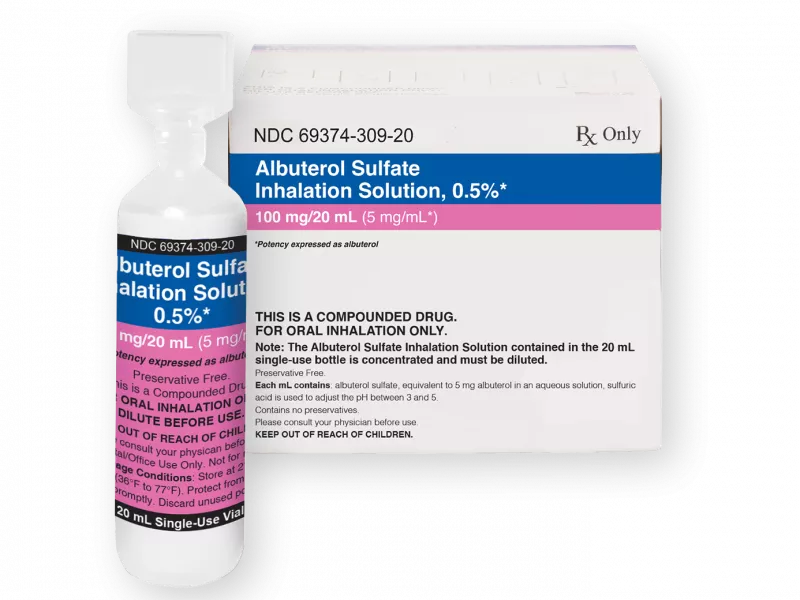 Albuterol Sulfate Inhalation Solution 0 5 100 Mg Ml 5 Mg Ml Preservative Free Respiratory Therapy Nephron Pharmaceuticals